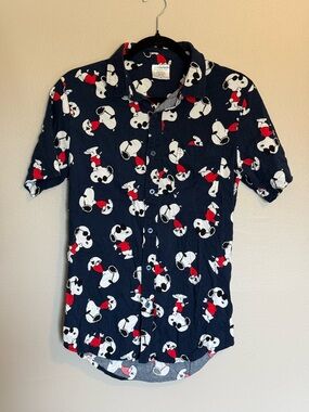 Peanuts Snoopy Joe Cool Shirt Button-Front Mens Short Size Small